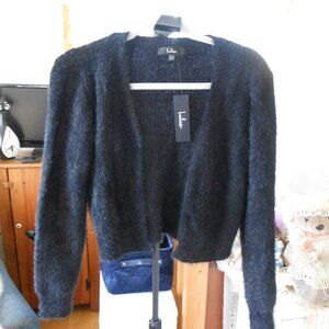 LULUS CROPPED FUZZY SWEATER-WOMEN'S SIZE XS-BLACK-NEW WITH TAGS